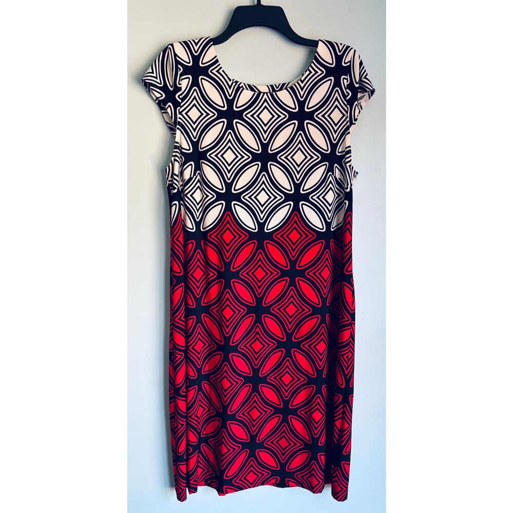 R&K Dress Geometric Pattern Women's Large Red Black White